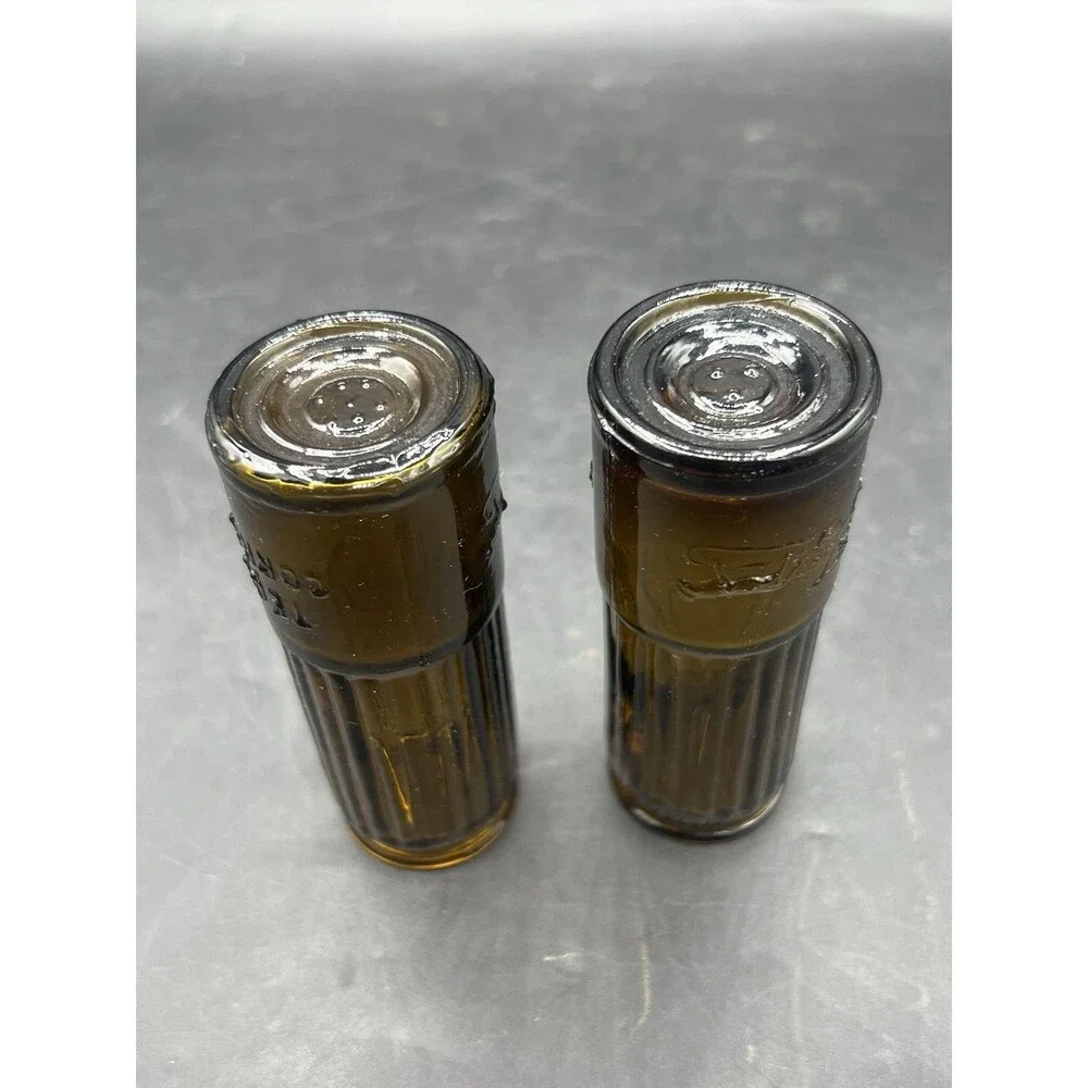 Vintage Tequila Corralejo Amber Shot Glasses RARE Set of 2 Ribbed Smoked Glass